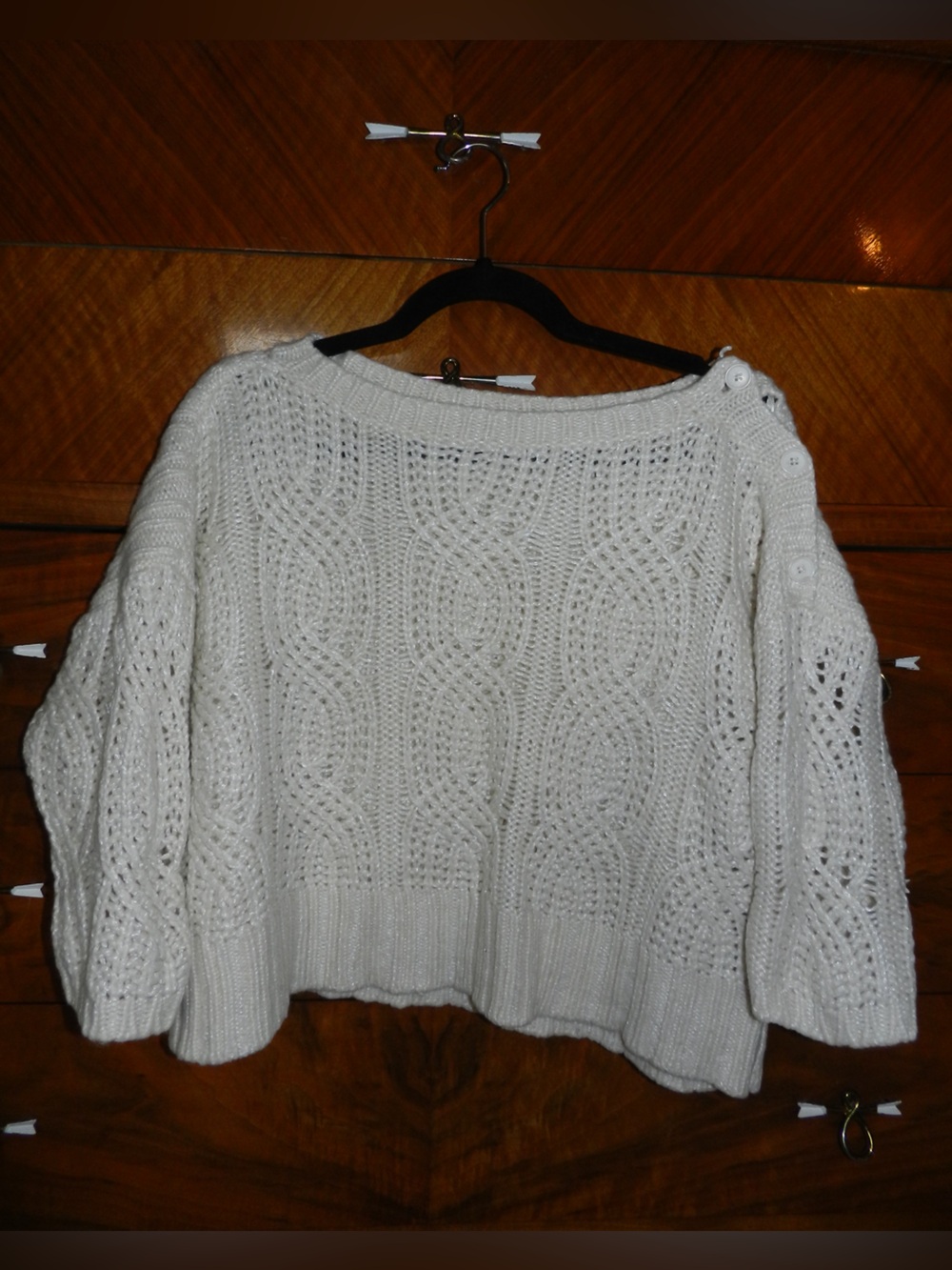 Ann Taylor Cream Cable-Knit Button-Shoulder Sweater